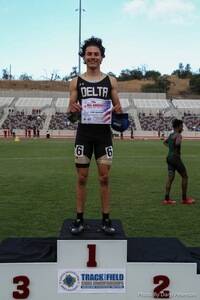 Josh Marlin of Delta and Leon Jett of Fullerton both reached the finish of the 400 hurdles in 52.75. Marlin got the gold medal, as the photo read 52.747 -- compared to 52.749 for silver medalist Jett. DVCs Aguirre was third (53.12).